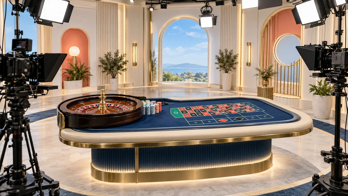 Sky Vegas live casino Ireland roulette studio with table cameras and lights