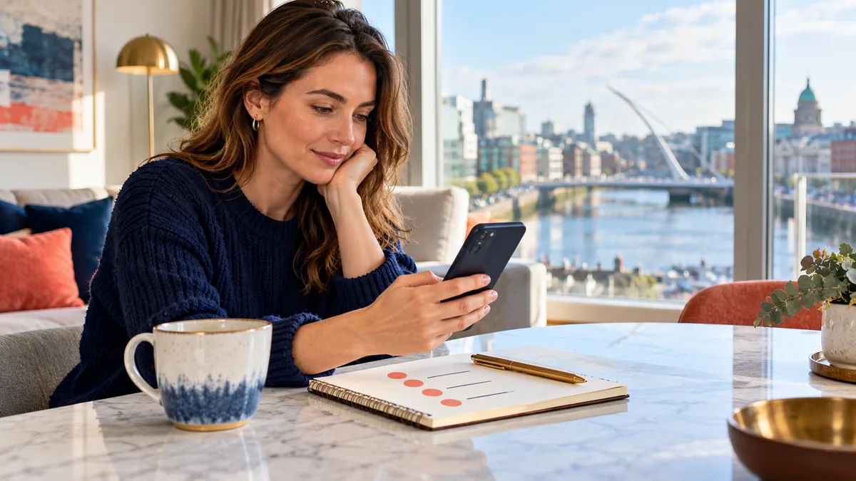 Sky Vegas Ireland welcome offer terms reviewed on a phone beside a notebook