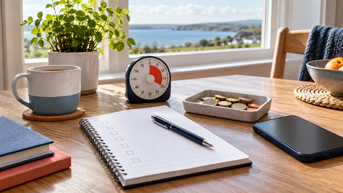 Responsible gambling Ireland budget plan with a notebook timer and euro limit