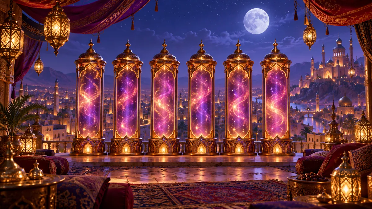 Original editorial artwork for the 10,001 Nights Megaways slot guide