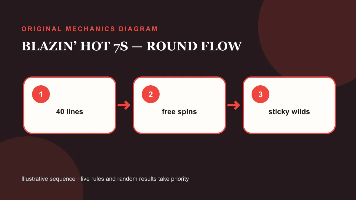 Blazin’ Hot 7s Big Bonus slot mechanics diagram showing the order of a round
