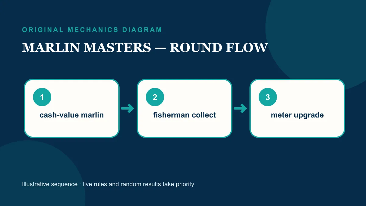 Marlin Masters slot mechanics diagram showing the order of a round
